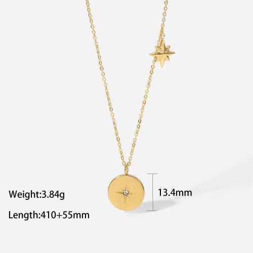 18K Gold Moon And Star Inlaid Gemstone Necklace - Damned Threads